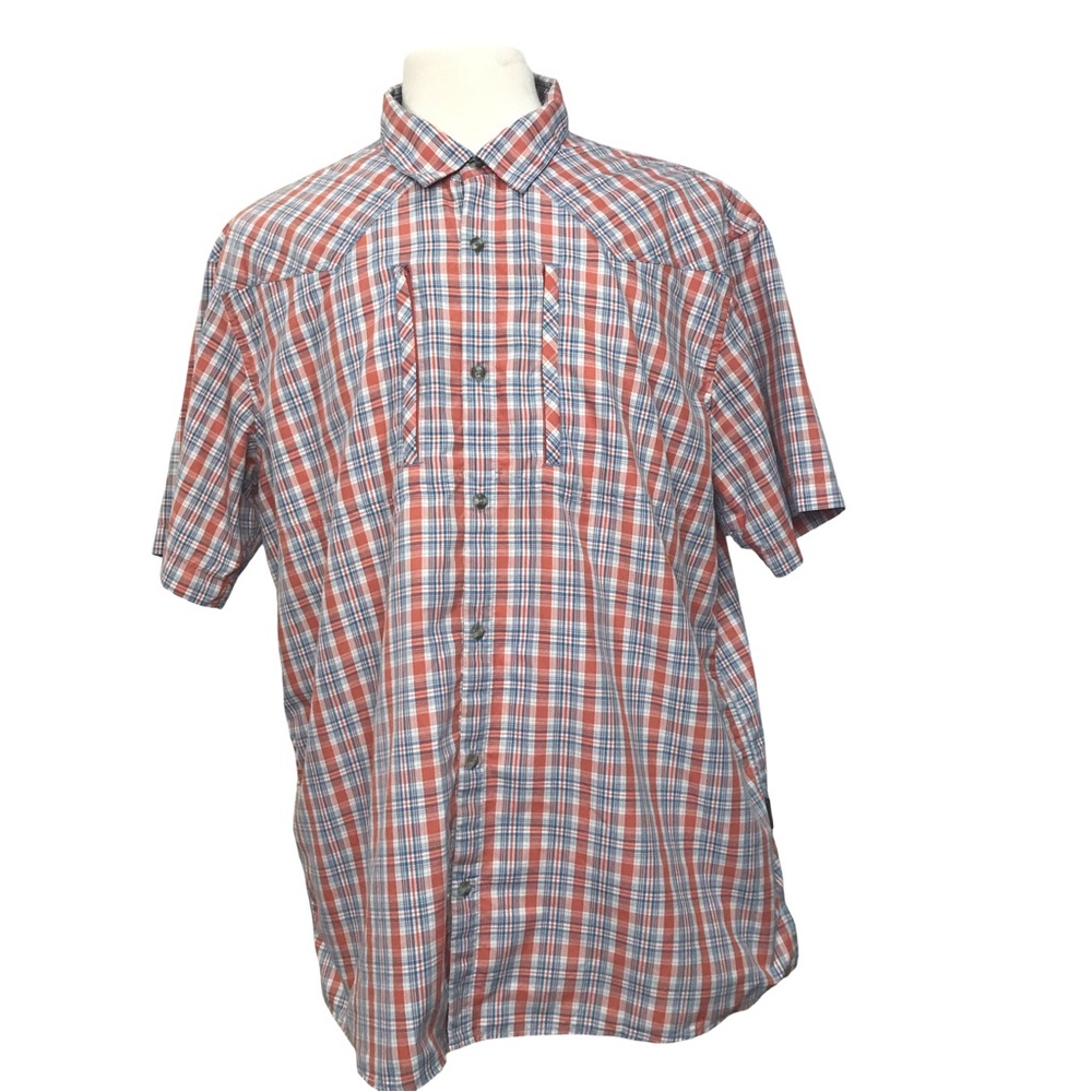Orvis Trout Bum Button Up Shirt Men’s Size XL Plaid Orange Short Sleeve’s